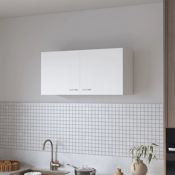 Wooden Cabinets, White 2-Door Wall Cabinet, White Living Room Cabinets,Melamine Cabinets With Doors, Furniture Primary Living Space Cabinets