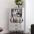 thumbnail image 1 of Wooden Cabinets, Wooden Corner bar cabinet with 2 open storage shelves and 2 drawers, mirrored back sideboard cabinet, high feet/legs for easy cleaning, buffet cabinet WHITE, Living Room Cabinets, 1 of 9