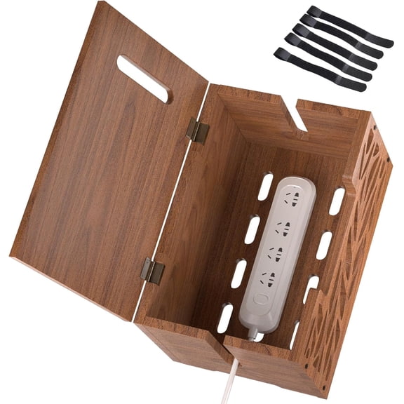 Wooden Cable Management Box, Large Cord Hider Box & Cable Organizer Box for Power Strips, Electrical Cords, Desk & Floor Cables Suitable for Home & Office