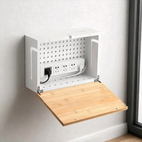 Wooden Cable Management Box Wall Mount Pegboard Power Strip Power Strip Cover Cord Organizer