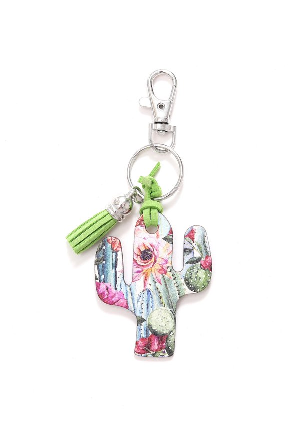 Wooden Cactus Keychain Leopard Flower