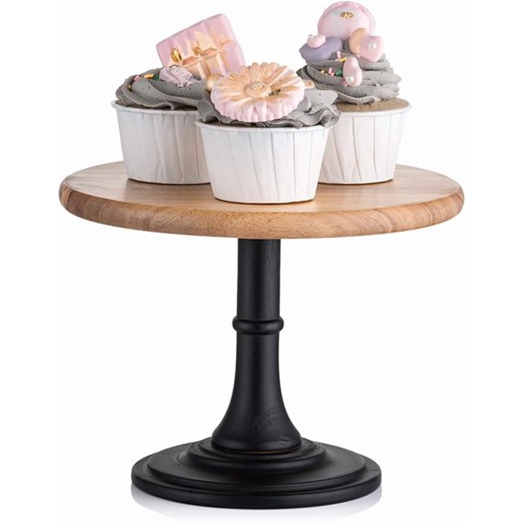 Wooden Cake Stand, Small Round Dessert Display Holder, 7.87 Inch | Rustic Acacia Cupcake Riser, Serving Tray for Pie, Cookie, Pedestal Holder for Wedding, Birthday, Party