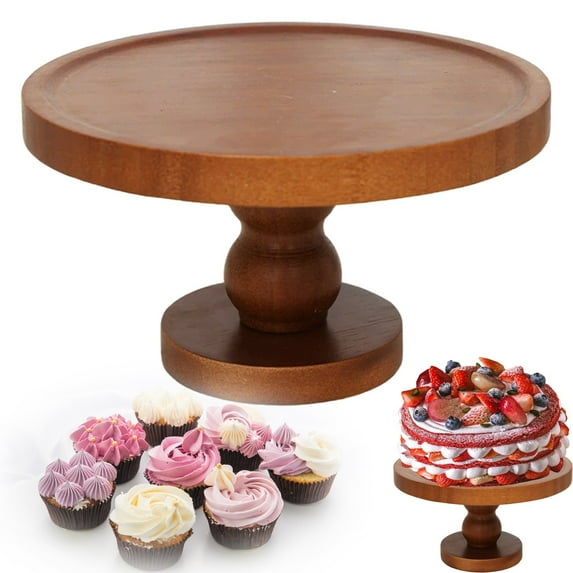 Wooden Cake Stand Wedding: Acacia Wood Cupcake Pedestal Stands Round Dessert Riser Cookie Serving Tray Vintage Pie Plate Holder Farmhouse Table Decor for Party Christmas,7.48in Diameter