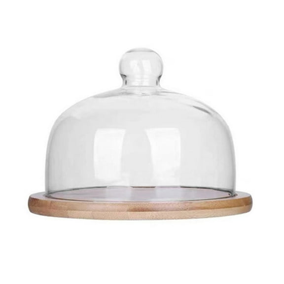 Wooden Cake Stand with Glass Dome for Desserts and Snacks