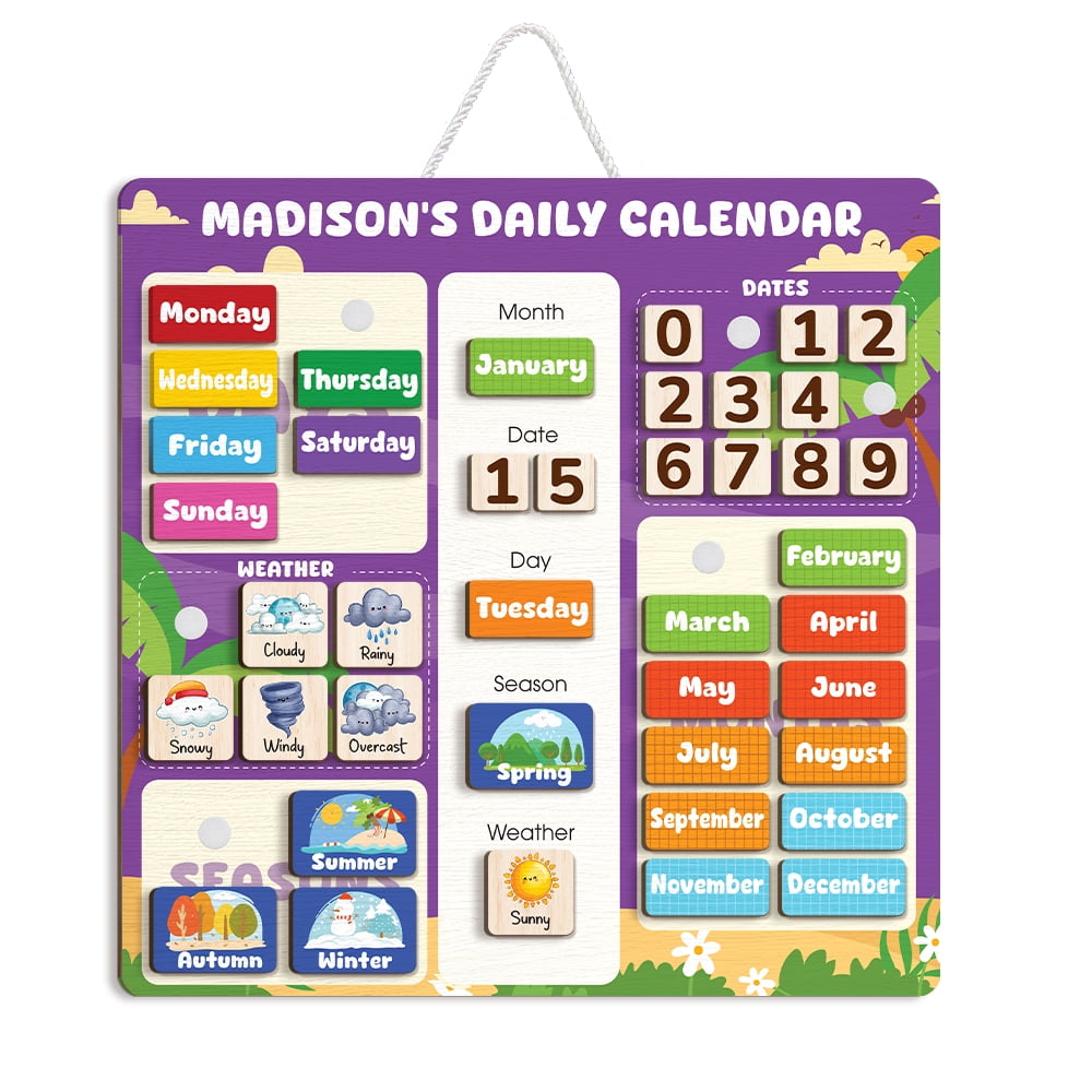 Wooden Calendar For Kids, Preschool Calendar For Kids Learning At Home ...