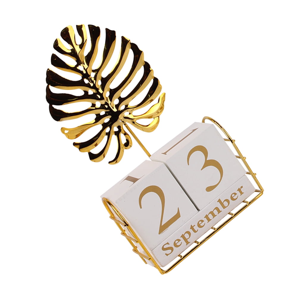 Qnmwood Iron Monstera Desk Calendar Blocks Wooden Perpetual Date Cubes