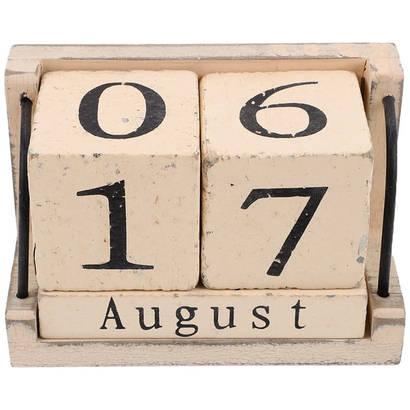 Wooden Calendar Reusable Desktop Calendar Burned Effect Calendar Block for Office Home Beige