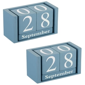 Wooden Calendar Topboutique Perpetual Calendar Block Calendar Reusable Desk Date Display Blocks Rustic Desk Calendar for Home Office Decoration Gift, 2 Pack Blue