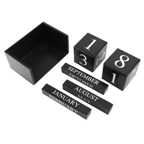 Wooden Calendar Wooden Desk Block Calendar-Permanent Block Month Date Display Home Office Decoration (Black)