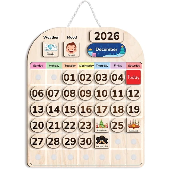 Wooden Calendar for Kids, Preschool Toddler Calendar Learning at Home and Classroom Teaching, Hanging Calendars for Kids, Months and Days of The Year