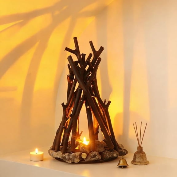 Wooden Campfire Night Light with 3 Lighting Modes and Flame Sound, LED Dimmable Simulated Bonfire Lamp, USB Powered Creative Flame Ambient Lamp for Bedroom,Office,and Relaxation