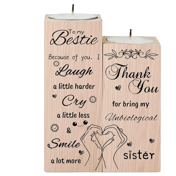 Wooden Candle Holders Gift for Best Friend Set of 2 Heart Candlestick Stand with Sun Flowers Tealight Candle Holder for Birthday Valentines Anniversary Home Table Decor 3.5x4.7inch Beige