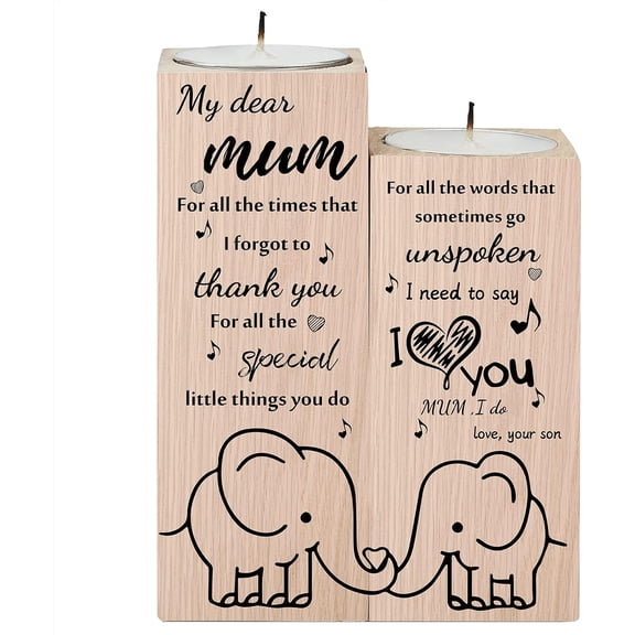 Wooden Candle Holders Gift for Mom from Son Set of 2 Heart Candlestick Stand Tealight Candle Holder for Birthday Mother's Day Valentines Anniversary Home Table Decor 3.5x4.7inch colorful