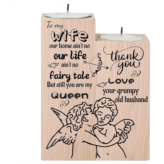 Wooden Candle Holders Gift to My Wife from Husband Set of 2 Heart Candlestick Stand Tealight Candle Holder for Birthday Valentines Anniversary Home Table Decor 3.5x4.7inch