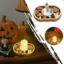Wooden Candle Holders for Halloween Decor, Vintage Thanksgiving Table Centerpiece, Tealight Candlestick Display for Autumn Parties, Harvest Home Decor for Mantel Tabletop Atmosphere