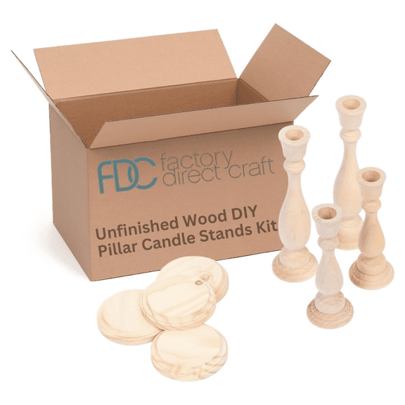 Wooden Candle Pillar Stands Kit - For DIY Holiday or Everyday Decor