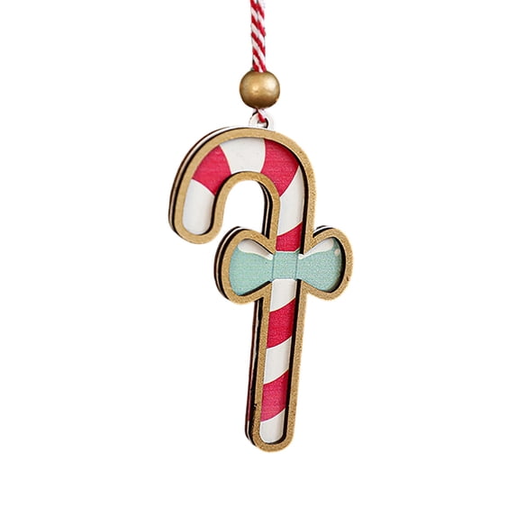 Wooden Candy Cane Christmas Ornament, Red White Striped Holiday Tree Hanging Decor with Teal Bow and Wood Bead, Rustic Xmas Party Decoration Gift, 3.94 Inch