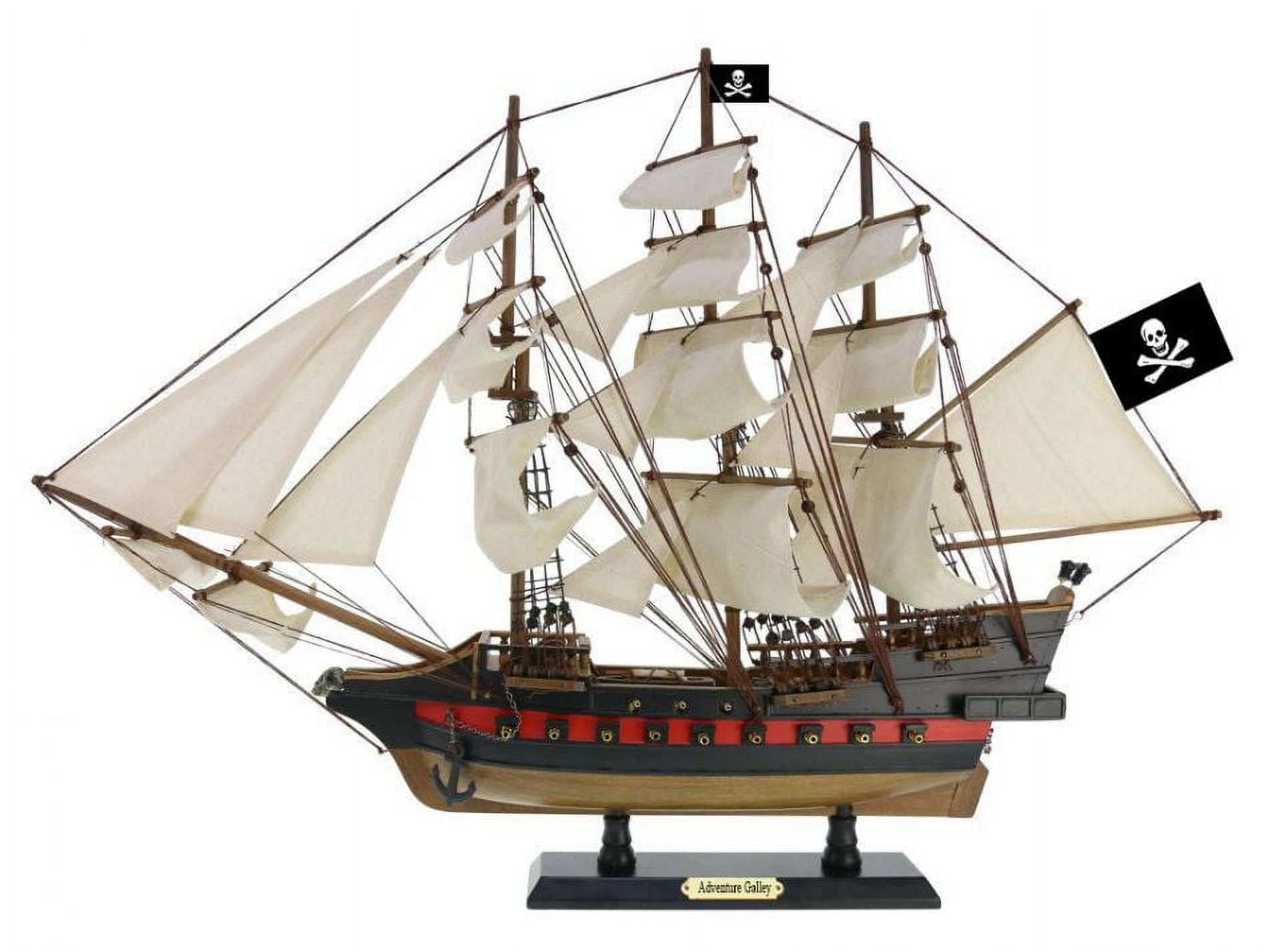 Wooden Captain Kidd's Adventure Galley White Sails Model Pirate
