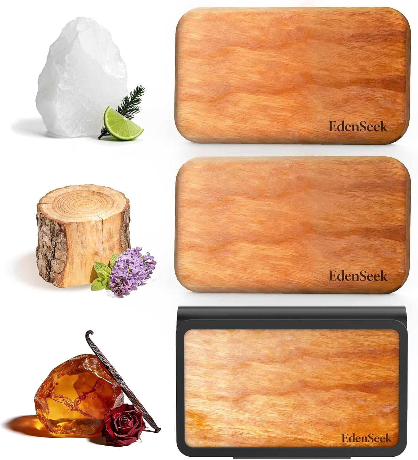 Wooden Car Air Freshener | FSC-Certified Original Wood, Visor Metal Clip, 100% Pure Essential Oils, 40+ Days Long-Lasting Odor Eliminator, 3 Refillable Scents Diffuser for Cars, Trucks, SUVs