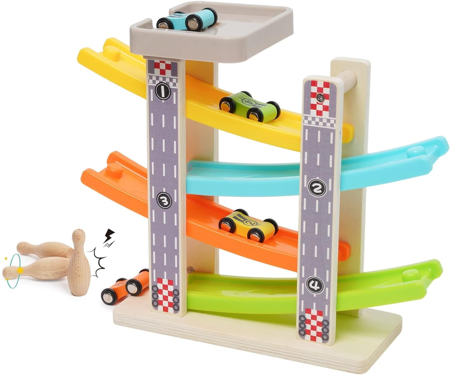 Wooden Car Ramp Toys Race Track Zig Zag Car Slide | Montessori Toddler ...