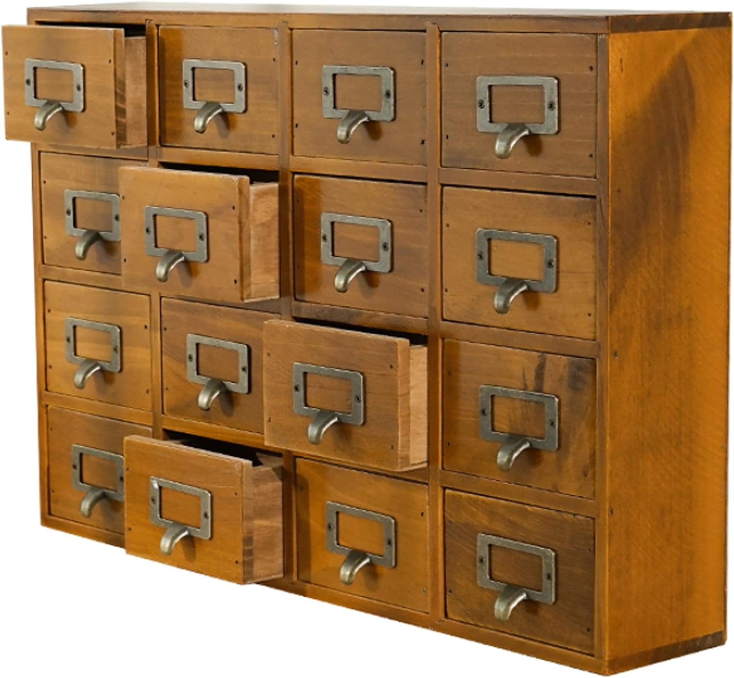 Wooden Card Catalog Desk Drawer Organizer with 16 Drawers Home Office