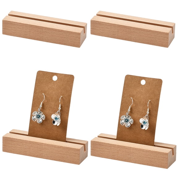 Wooden Card Holder Label Business Card Base Rectangle Wheat 9.95x3.05x2.05cm DIY
