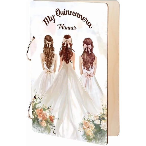 Wooden Card Keeper Binder My Quinceanera Planner Sister Planning Greeting Cards Organizer Postcard Photo Album 2-Rings Cover Book Holder Organizer Card Keepsake Graduation Bar Mitzvah DIY Making