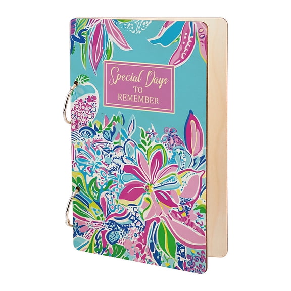 Wooden Card Keeper Binder Special Days to Remember Greeting Card Organizer Postcard Photo Album 2-Rings Cover Abstract Flower Birthday Cards Keeper