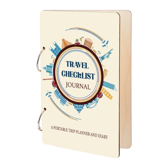 Wooden Card Keeper Binder Travel Checklist Journal Book Greeting Card Organizer Postcard Photo Album 2-Rings Cover Trip Planner And Diary Keeper Book