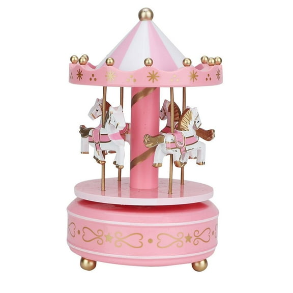 Wobythan Wooden Carousel Music Box Children Toy Valentines Day Wedding Birthday Gift Home Decor (Pink)
