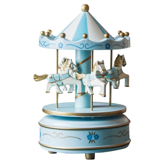 Wooden Carousel Music Box, Vintage Rotating Horse Musical Ornament with Wind-Up Mechanism for Birthday Christmas Gift Home Desktop Decor
