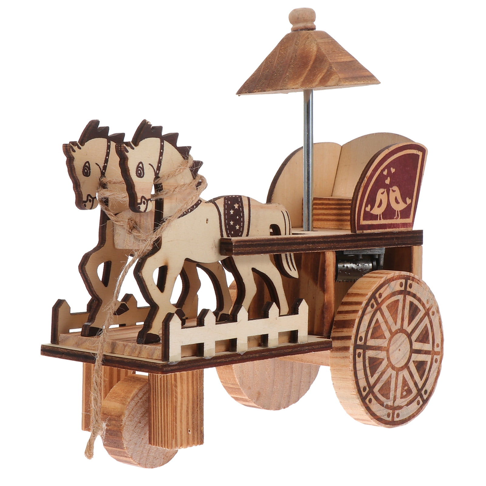 Wooden Carriage Model Gharry Music Horsedrawn Cart Toy Children Musical Old Fashioned