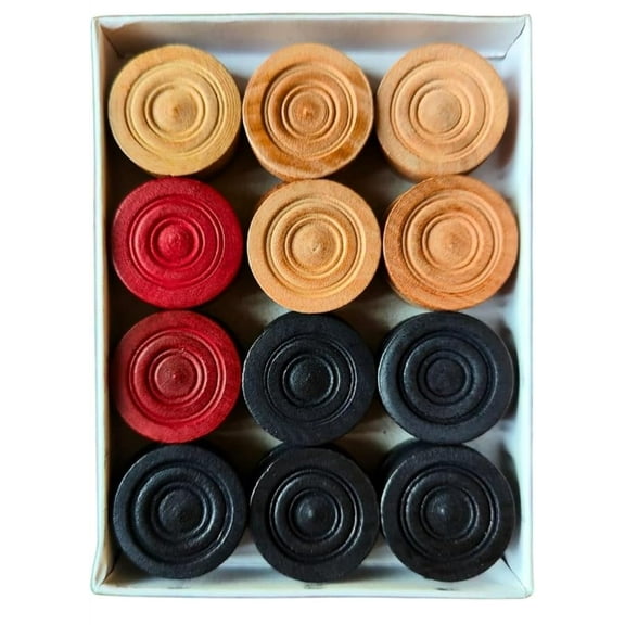 Wooden Carrom Coins for Carrom Board, Set of 24, Wooden Carrom Coins with 8mm Striker and 50gm Ultrasmooth Powder for Practice and Competitive Match (Pack of 24) Multicolour