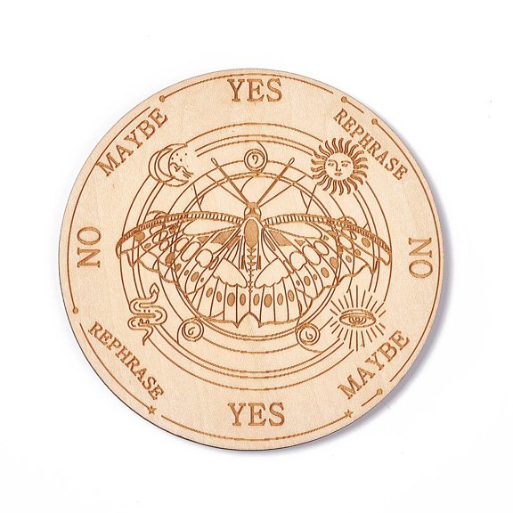 Wooden Carved Cup Mats Heat Resistant Pot Mats Tarot Theme Pendulum Board for Home Kitchen Flat Round Butterfly Pattern 10x0.25cm
