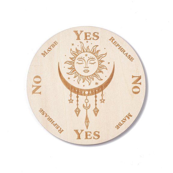 Wooden Carved Cup Mats Heat Resistant Pot Mats Tarot Theme Pendulum Board for Home Kitchen Flat Round Diamond Pattern 100x3mm