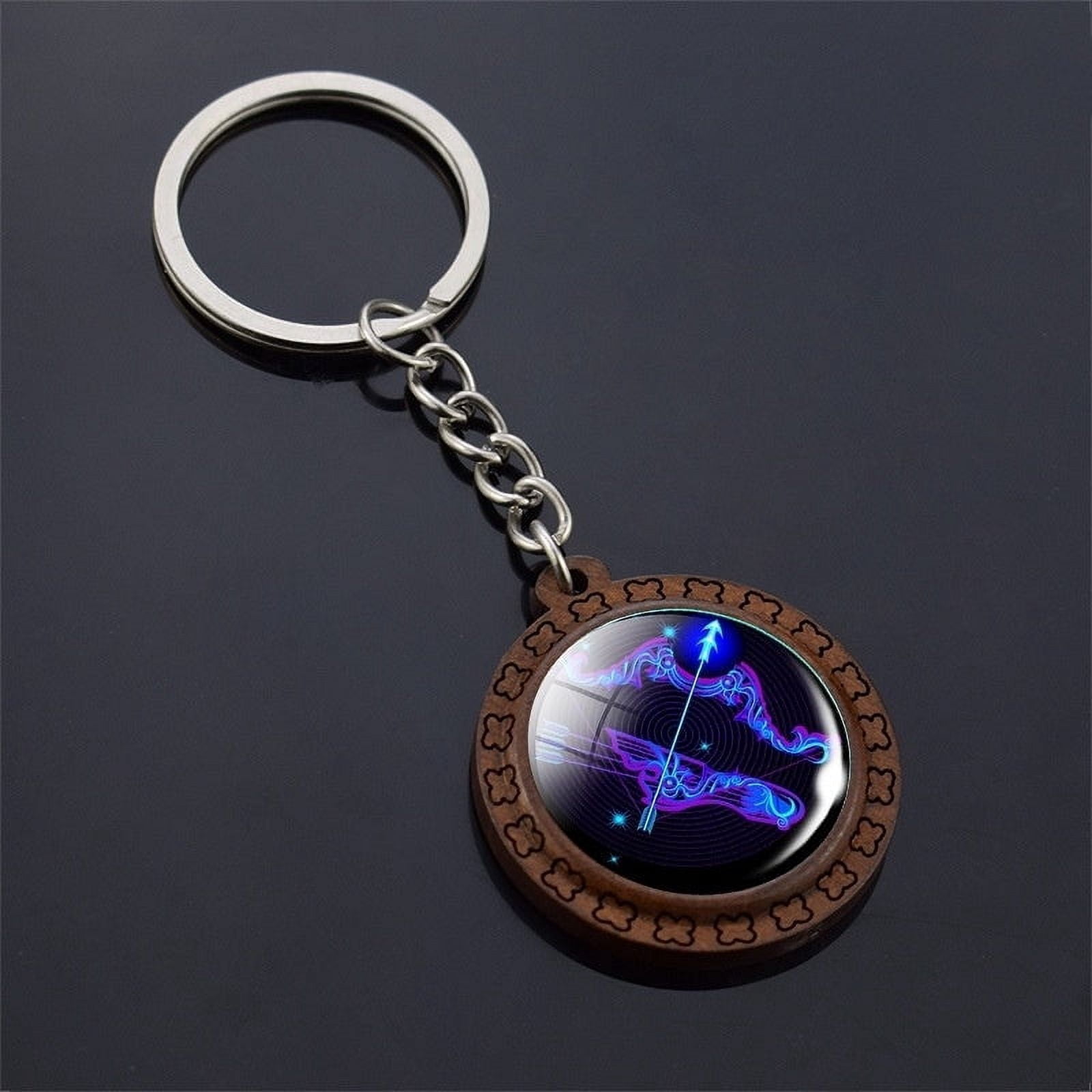 Keyborad Signs Wooden Carved Keychain Constellation Zodiac Sign Key Ring with Time Gem ...
