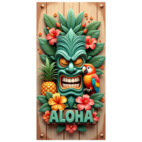 Wooden Carving Tropical Banner Tropical Leaves Aloha Celebration Banner for Summer Party Luau Decoration Beach Event