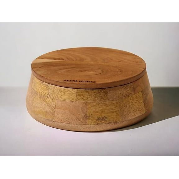 Wooden Casserole with Lid for Roti, Hot, Masala Box | Serving Bowl for Kitchen and Home 23 x 23 9 cm | Handcrafted in India