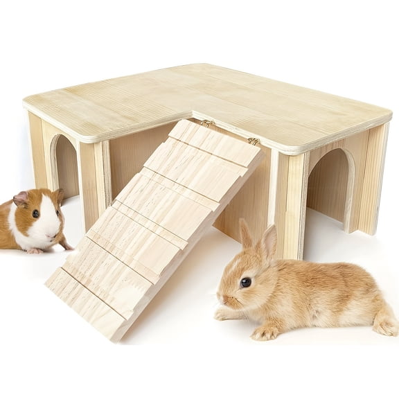 Wooden Castle for Guinea Pigs with Multiple Chambers And a Ladder - a Comfortable Hideaway And Play Area for Hamsters, Chinchillas, Dwarf Rabbits, And Other Small Animals