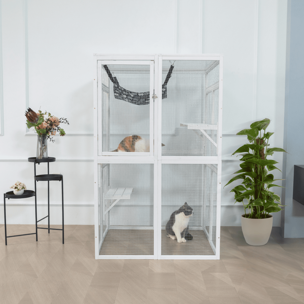 Wooden Cat Catio, Outdoor Cat House Resting Box with 3 Platforms, 64 ...