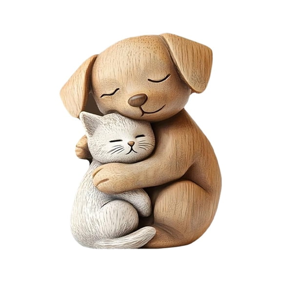 Wooden Cat Couple Sculpture,2D Flat Cat Shaped Plaque Decor,Farmhouse Animal Statues for Tabletop Decorations,Dog Collectible Figurines for Home Office,Funny Cat Table Sign for Pet Lovers