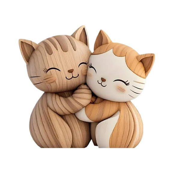 Wooden Cat Couple Sculpture,2D Flat Cat Shaped Plaque Decor,Farmhouse Animal Statues for Tabletop Decorations,Dog Collectible Figurines for Home Office,Funny Cat Table Sign for Pet Lovers