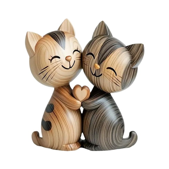 Wooden Cat Couple Sculpture, 2D Flat Cat Decor for Tabletop, Farmhouse Animal Statue, Pet Lover Gift