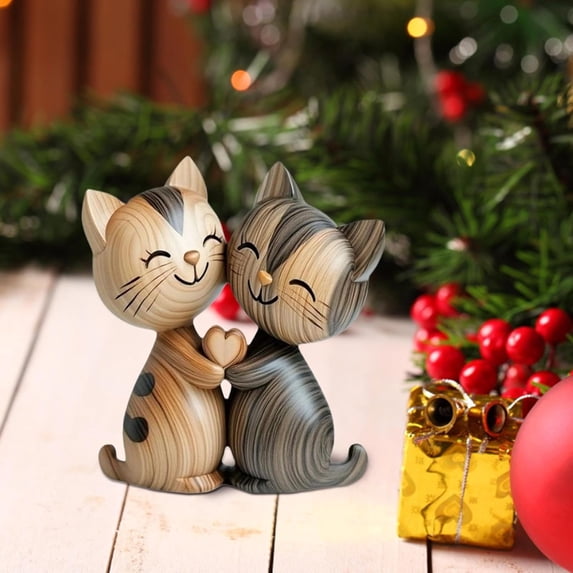 Wooden Cat Decor, 2D Animal Figurine for Desk, Handcrafted Home Decoration Gift for Pet Lovers Living Room Birthday Christmas