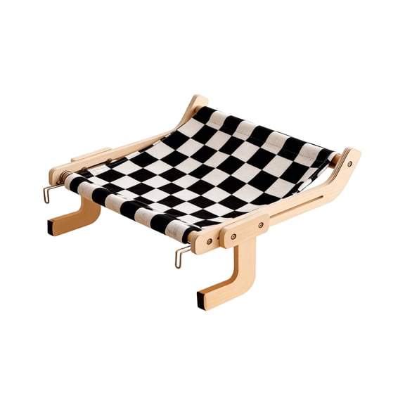 Wooden Cat Hammock for Window - Wall - Mounted Cat Bed with Removable Washable Cushion, Sturdy Wood Frame, Black & White Checkered Pattern, for Indoor Cats, Balcony, Window Sill Use