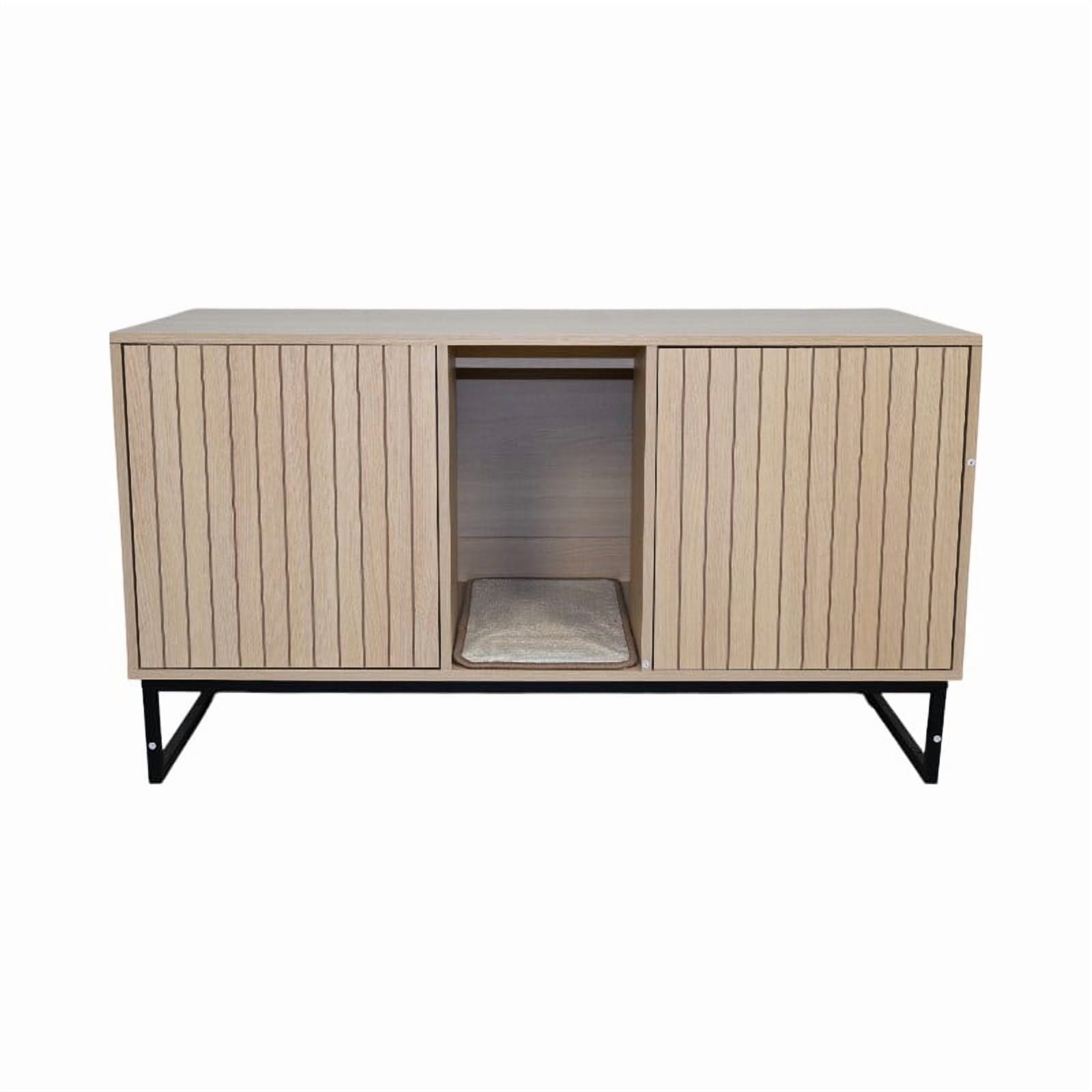 Wooden Cat House with Built-In Scratching Mat, Heavy-Duty Melamine Board & Metal Frame Enclosed Cat Cabinet, Stylish Indoor Cat Shelter Furniture for Home Living Room Bedroom
