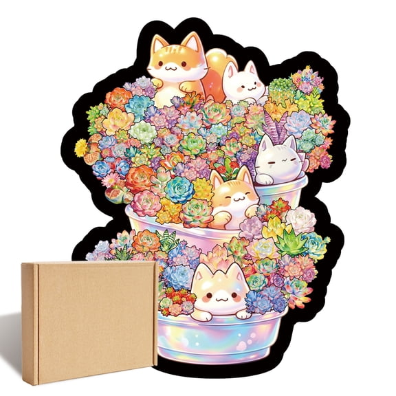 Wooden Cat Puzzle with Frame, Stackable Stress Relief Assembly ToyWooden Cat Puzzle with Frame, Stackable Stress Relief Assembly Toy