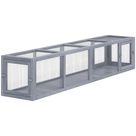 Wooden Cat Run with Weather Protection, Connecting Inside and Outside, 79"L x 15"W x 15"H, Dark Gray