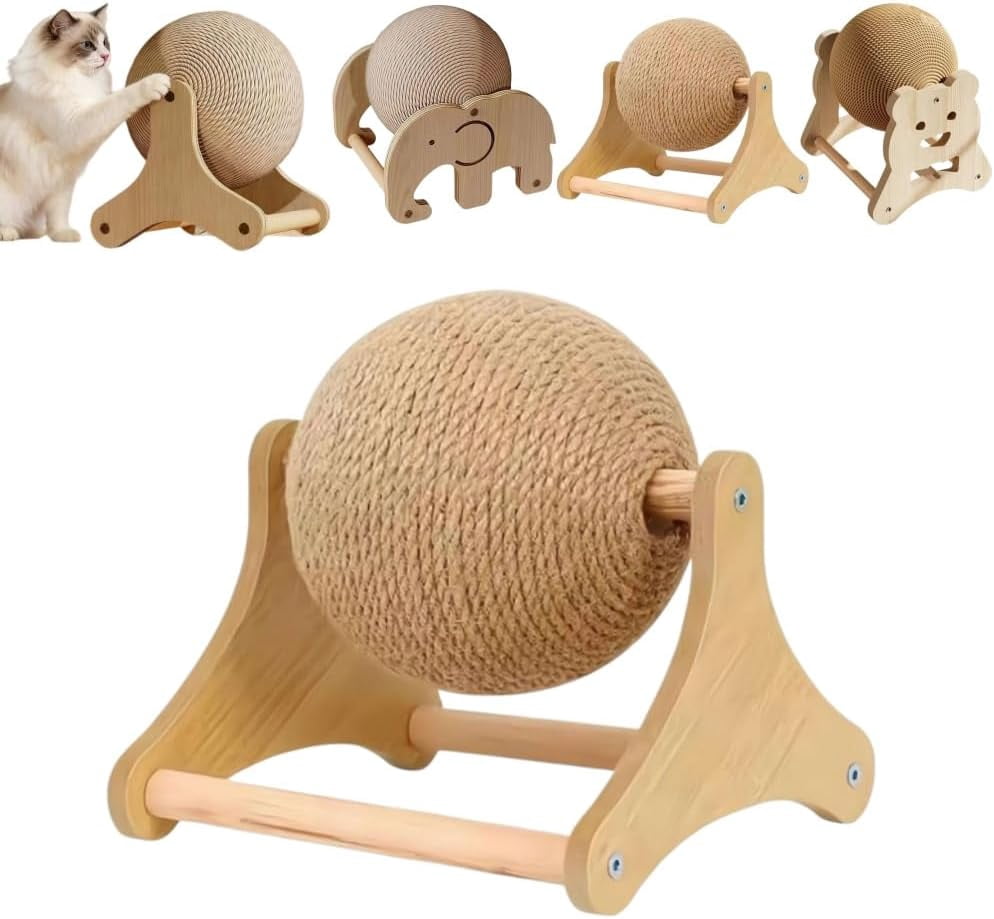Wooden Cat Scratcher with Sisal Ball, Round Interactive Scratching Board, Durable Indoor Pet Toy for Cat Kitten Claw Care Stress Relief Household Use(k)