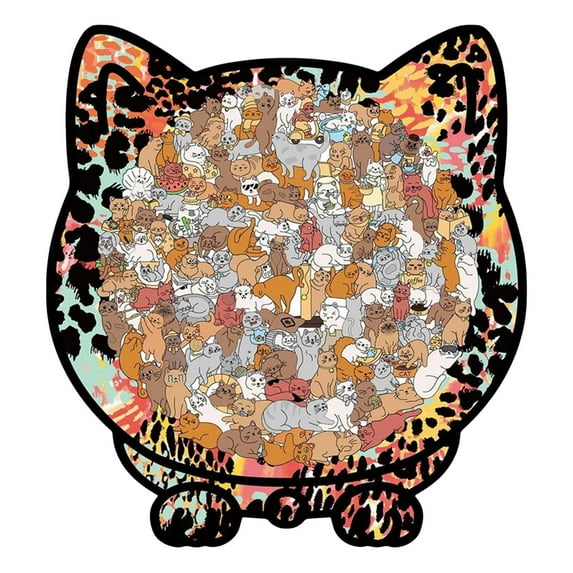 Cat Lover Decor Essential 135-Piece Morandi-Colored Cat Shaped Wooden Jigsaw Puzzle with Adorable Cats Outline Animal Cats Puzzle Pieces